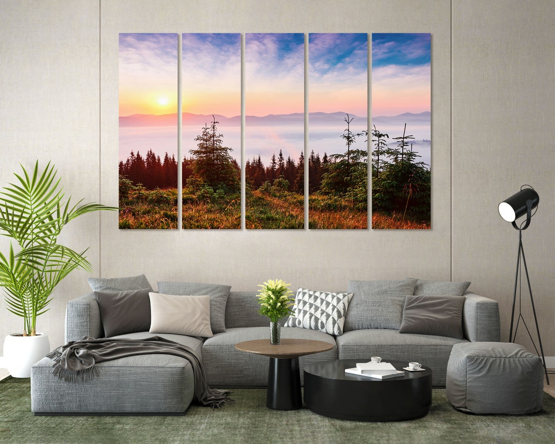 Sunset In The Mountains Landscape Decor For Wall Carpathian Of Ukraine Europe Photo Art On Mountains Painting Art Decor Foggy Art - Image 7