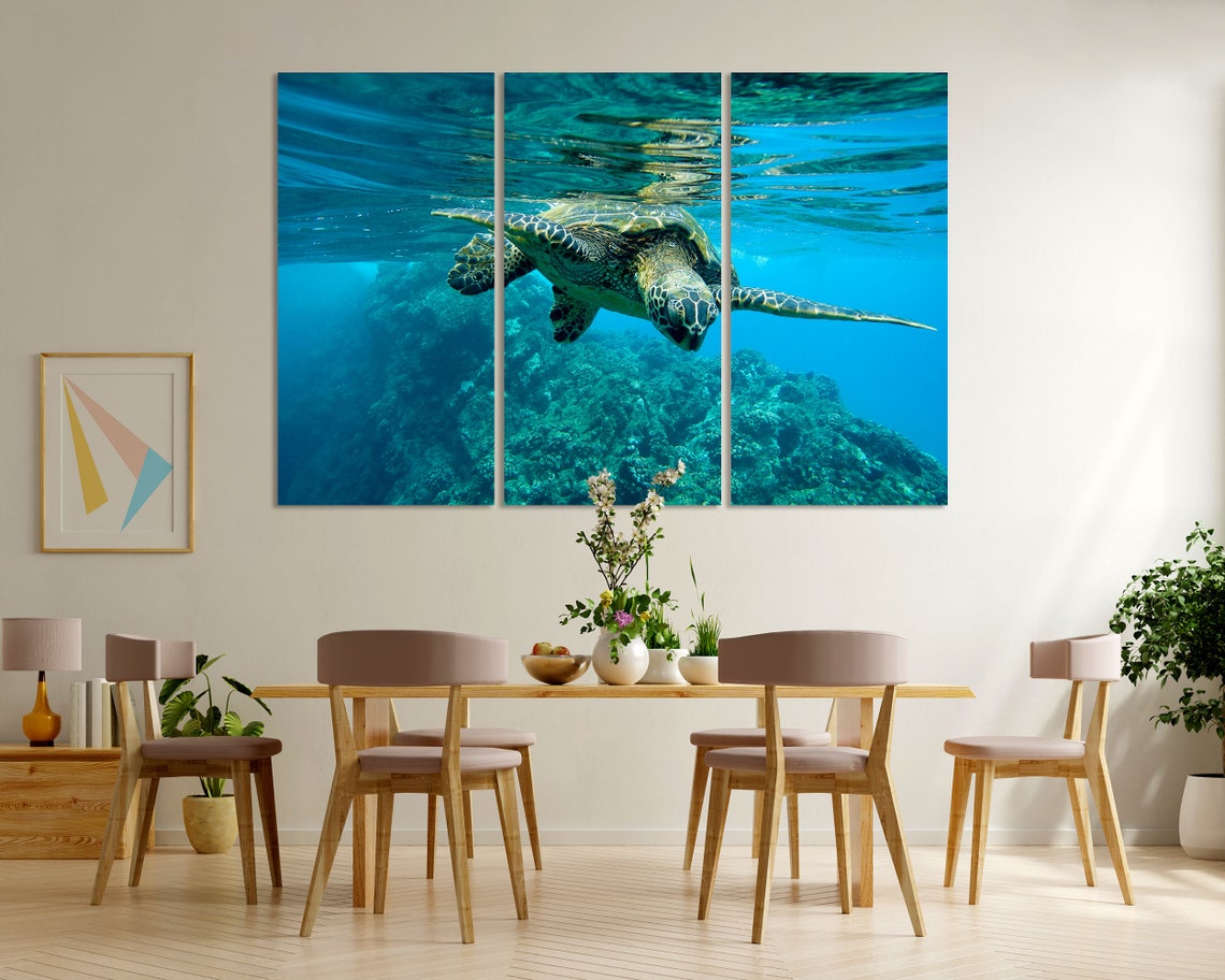 Sea Turtle Underwater Coral Reef Bright Turquoise Ocean Art Poster - Image 6