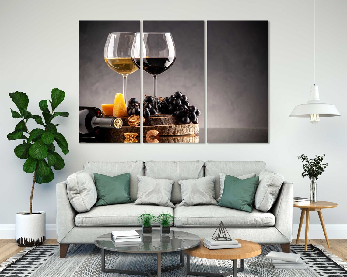 Red White Wine Glasses Grapes Cheese Still Life 4 Panel Wall Art - Image 8