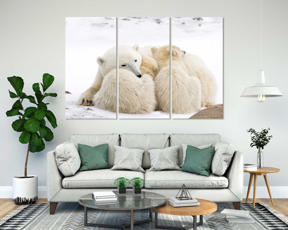 Polar Bear Mother Cuddling Cubs in Snow Arctic Wildlife Art Poster - Image 7