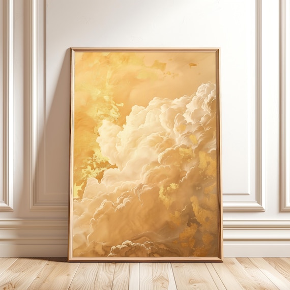 Gold Clouds Painting Abstract Art Print Sky Wall Art Large Cloudy Sky Home Decor