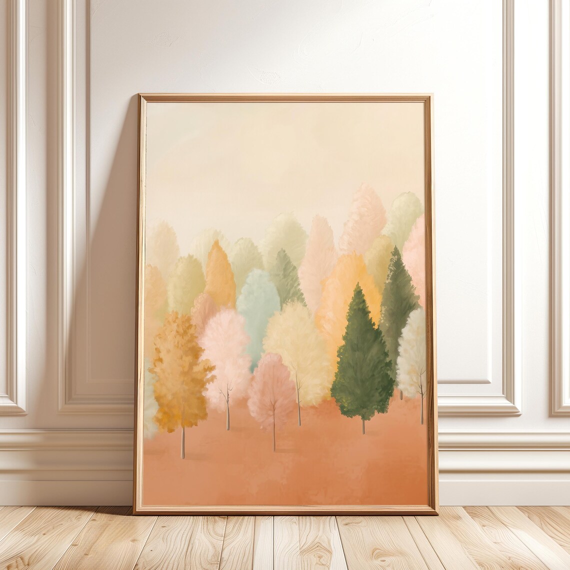 Autumn Trees Painting, Pastel Fall Forest Art Print