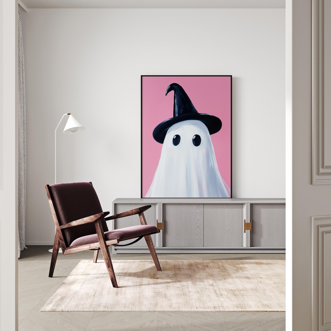 Ghost With Witch Hat Painting, Cute Halloween Decor - Image 2
