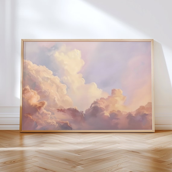 Pink Clouds Sky Painting, Dreamy Cloudy Decor