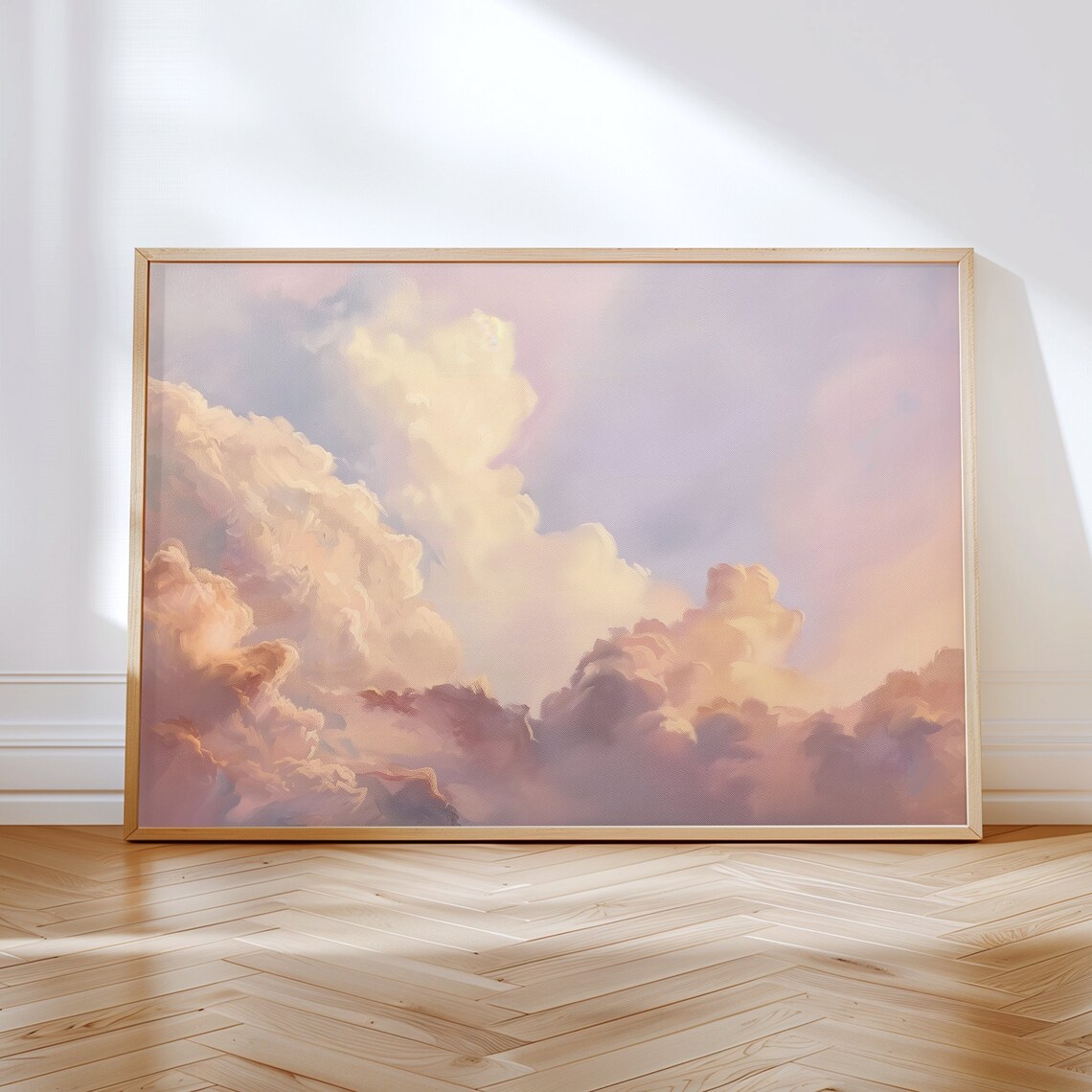 Pink Clouds Sky Painting, Dreamy Cloudy Decor