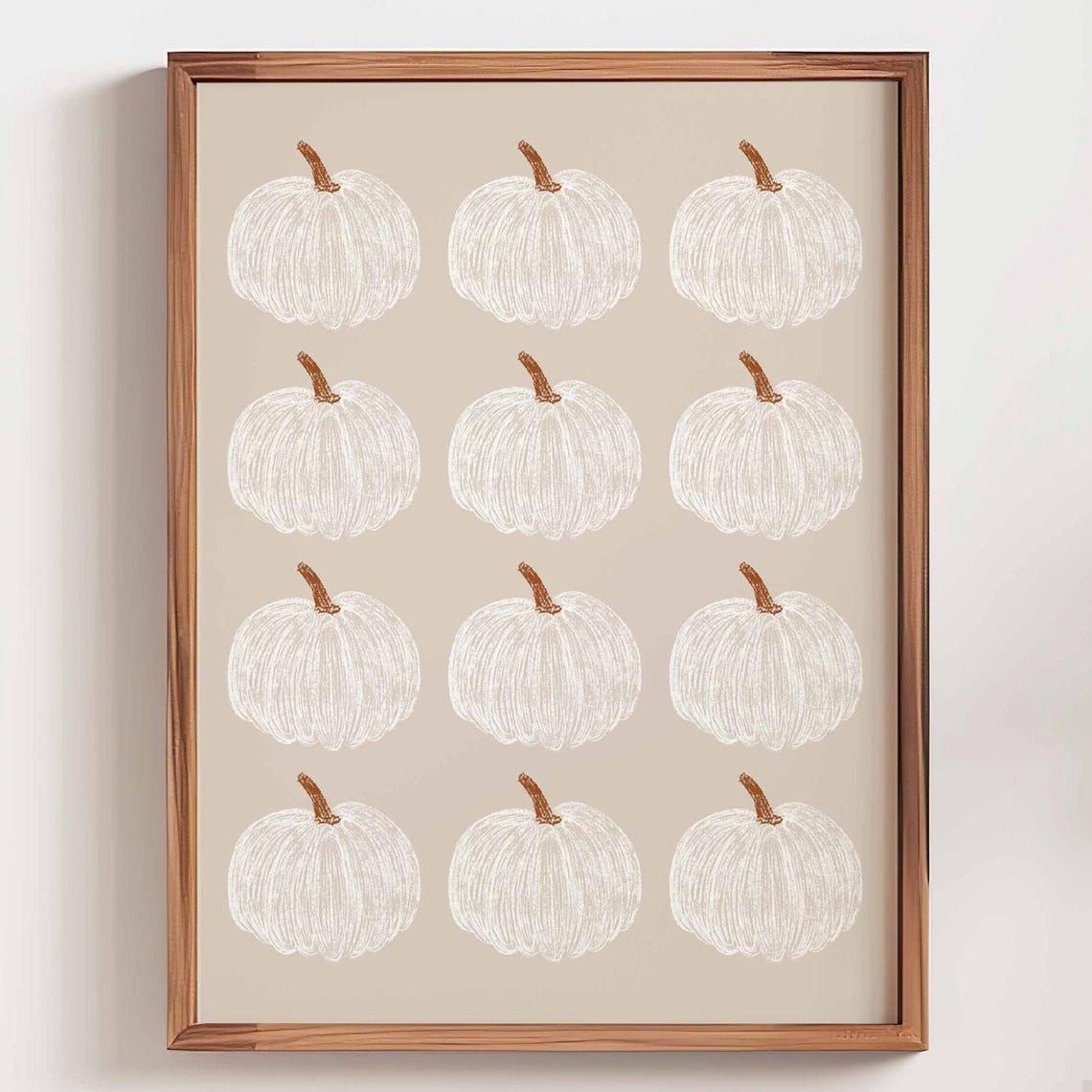 White Pumpkins Grid Neutral Fall Autumn Seasonal Decor Wall Art