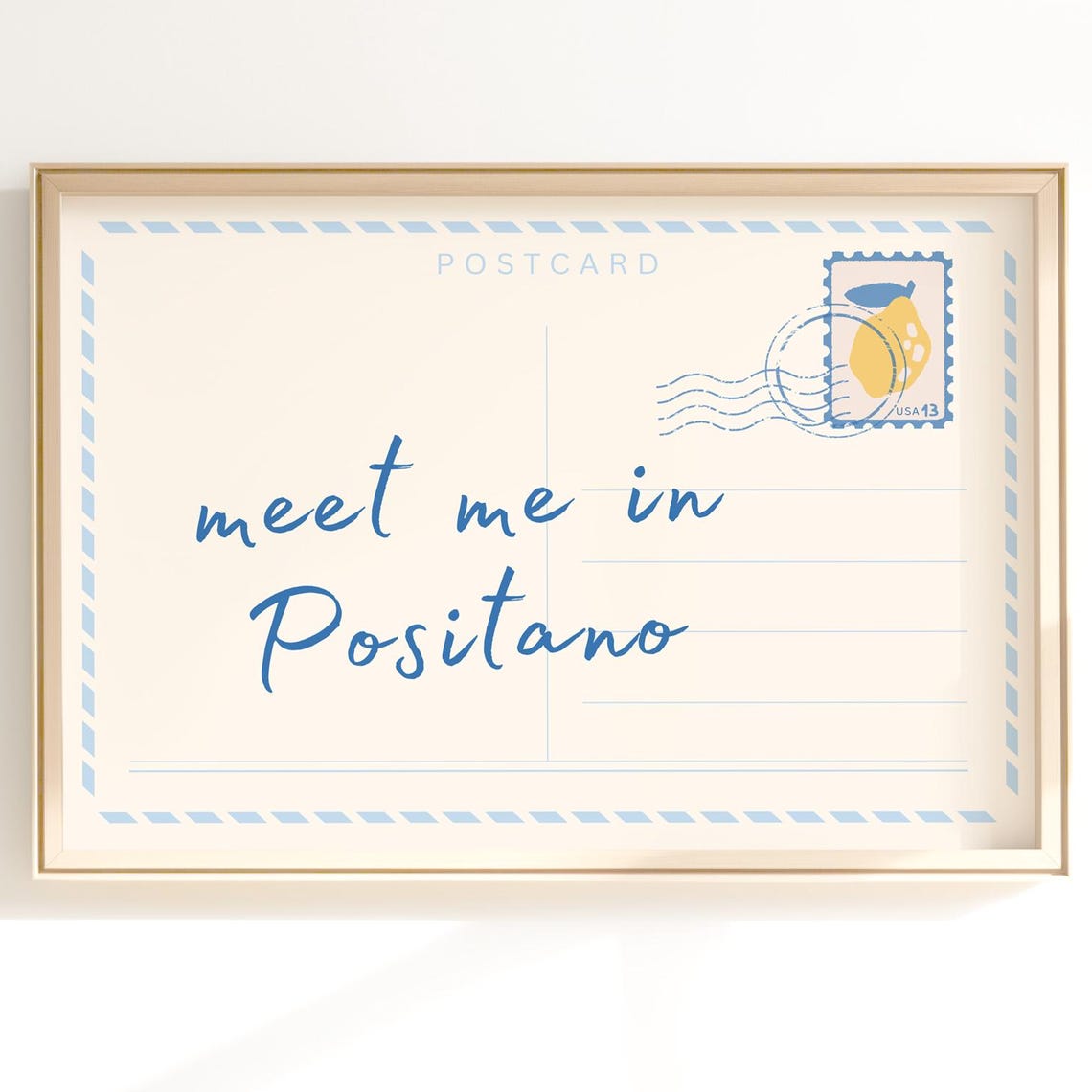 Meet Me In Positano Blue Postcard Style Coastal Italy Wall Art