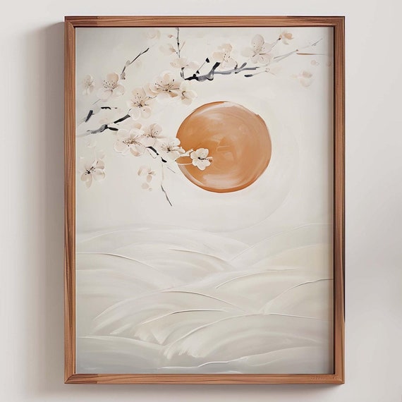 Japandi Wall Art Japanese Cherry Blossom Painting Wabi Sabi Neutral Decor Nature Print Minimalist