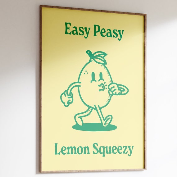 Easy Peasy Lemon Squeezy Playful Retro Poster Fun Printable Art Vintage Inspired Poster Cheerful Wall Decor Art Print