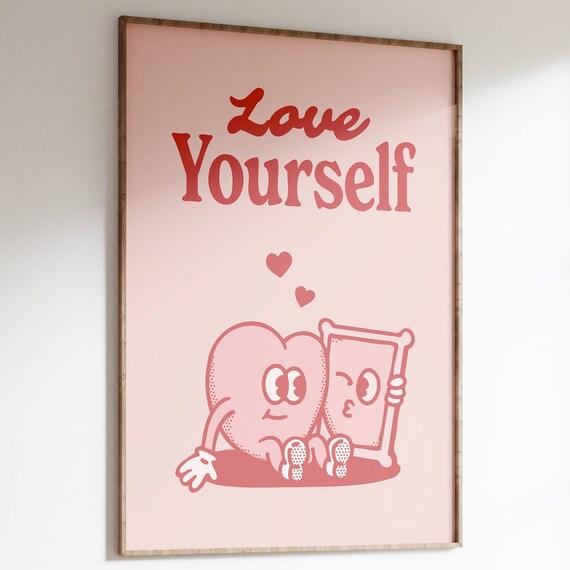 Self Love Retro Wall Art Cute Affirmation Print Love Yourself Poster Positive Quote Decor Art Vintage Printable Art