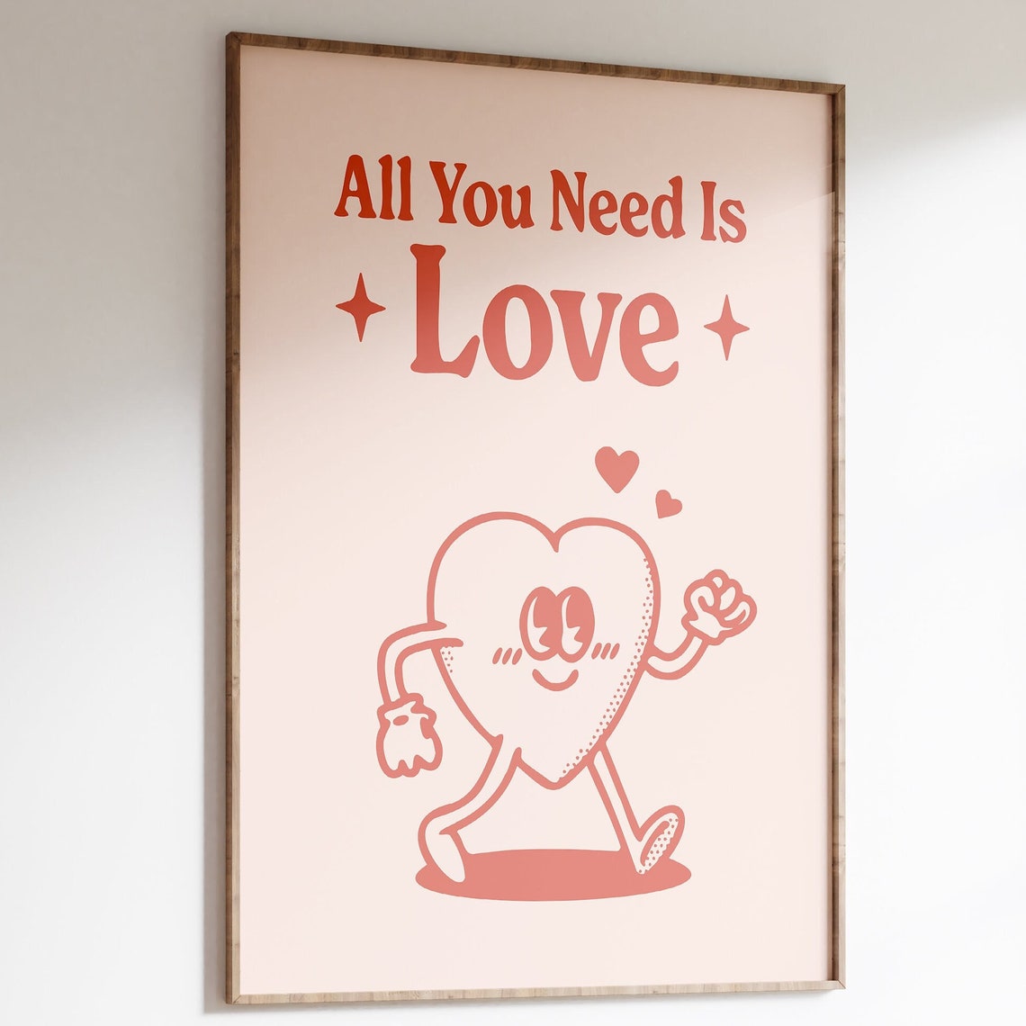 All You Need Is Love Pink Heart Retro Character Quote Poster