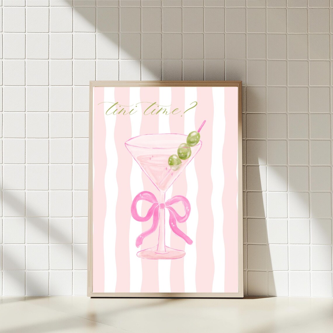 Tini Time Pink Stripe Cocktail Art Print