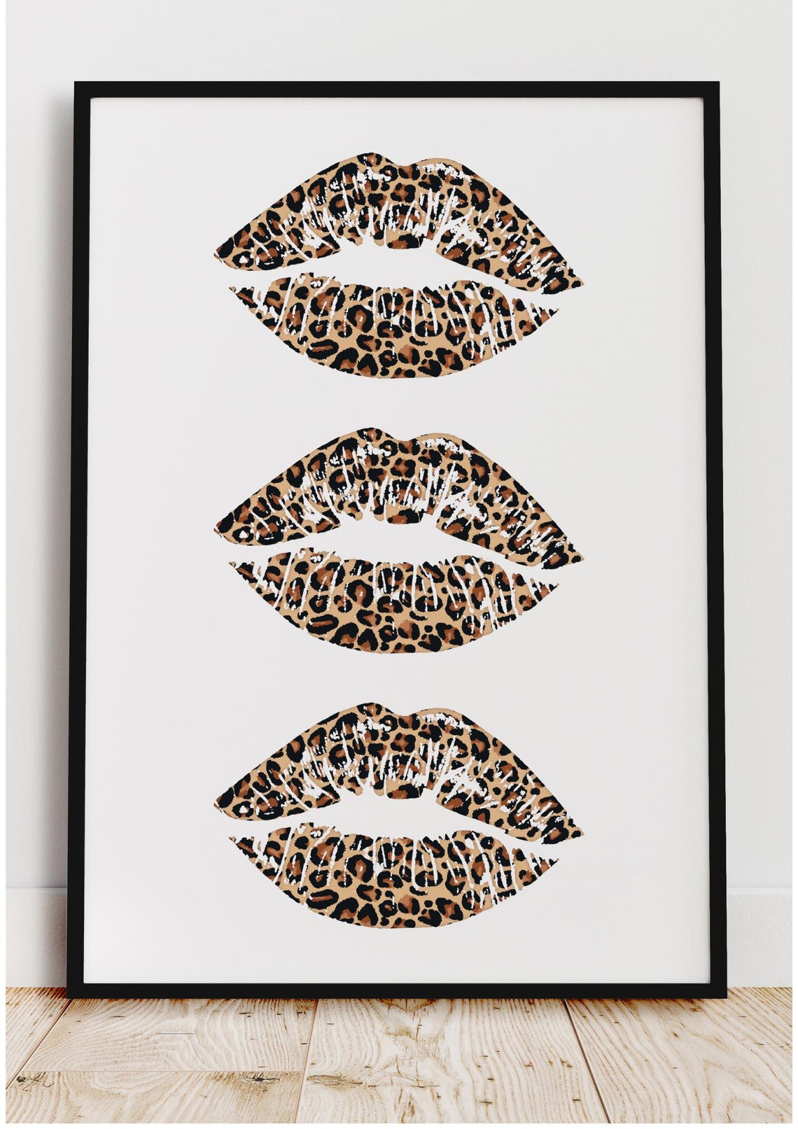 Leopard Print Lips Wall Art Set Boho Glam Decor