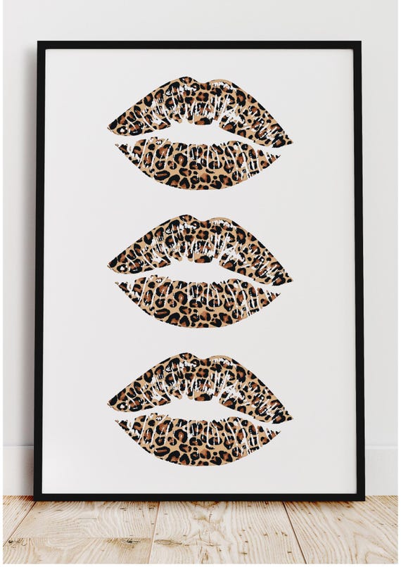 Leopard Print Lips Wall Art Set Boho Glam Decor
