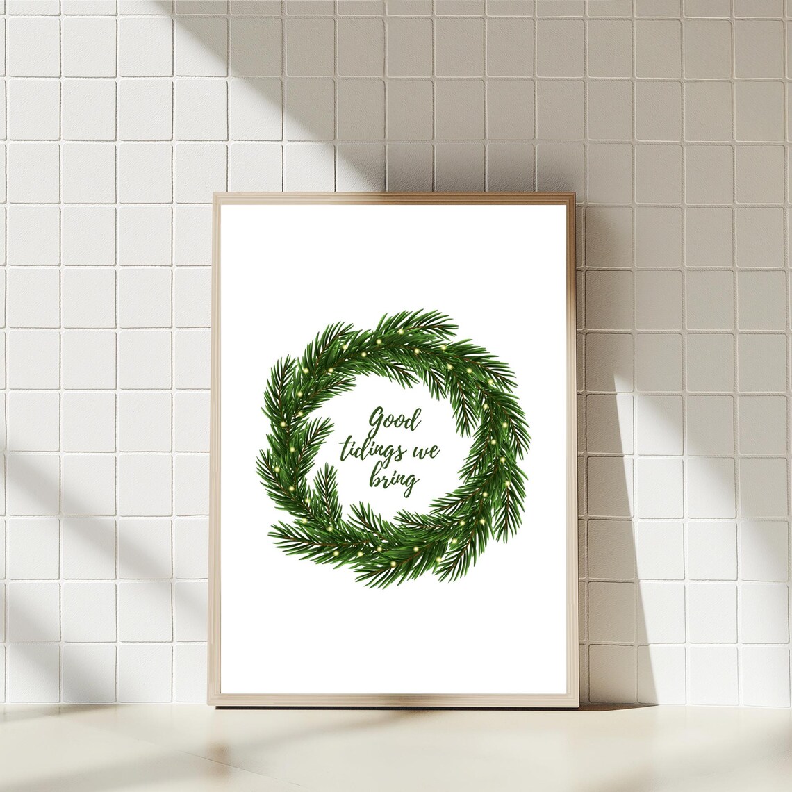 Good Tidings We Bring Evergreen Wreath Holiday Christmas Art Print
