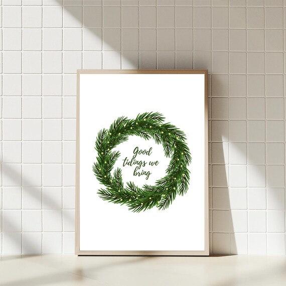 Good Tidings We Bring Evergreen Wreath Holiday Christmas Art Print