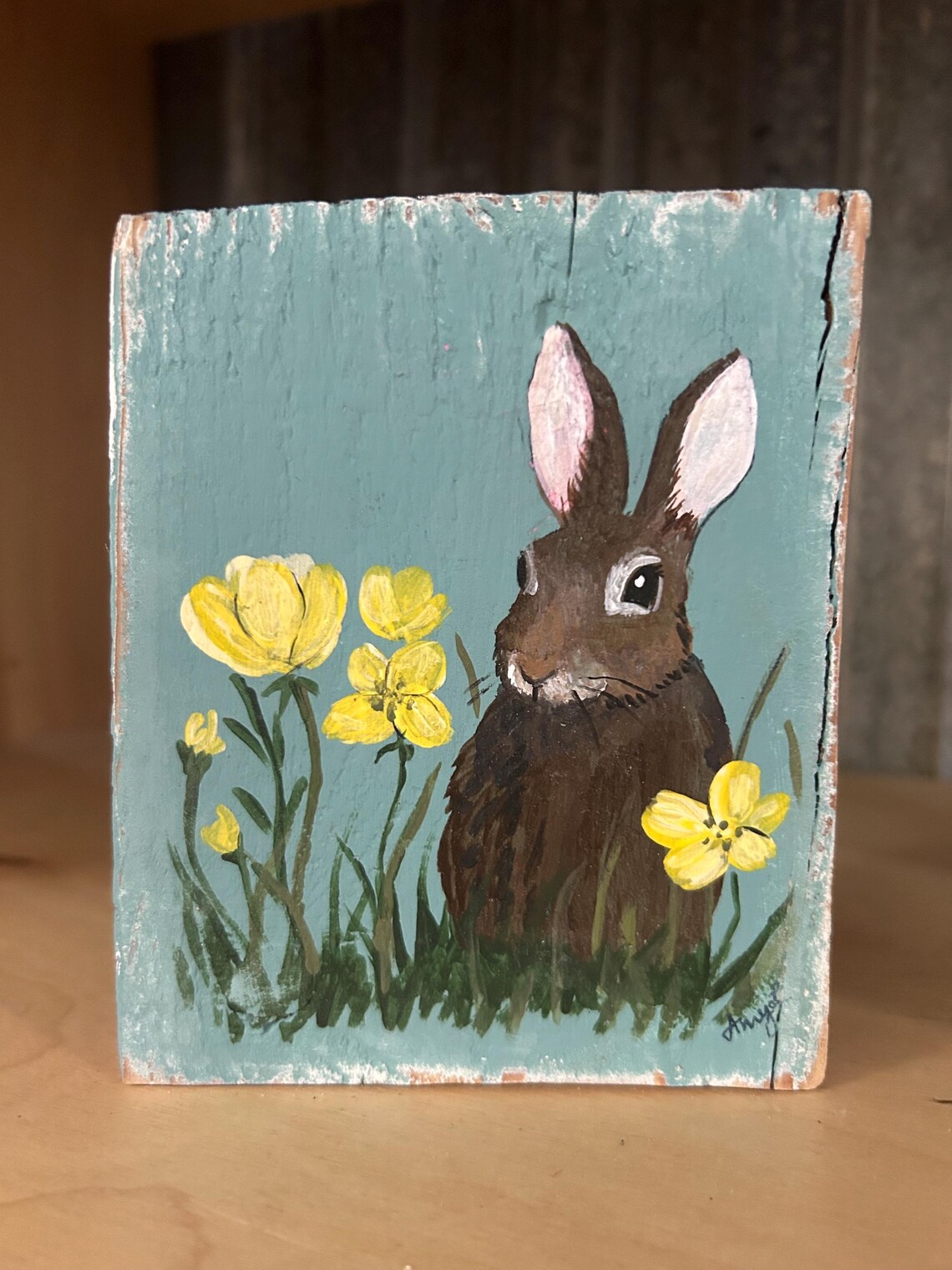 Mini Vt Barn Board Bunny In Buttercups