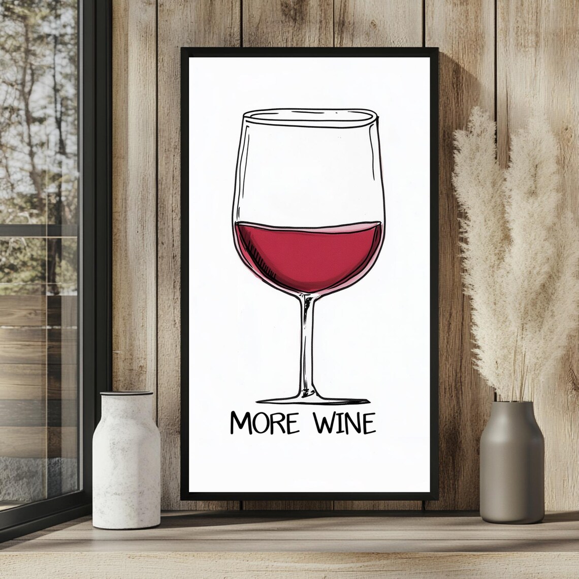 More Wine Glass Sketch Funny Bar Quote Minimalist Kitchen Poster - Image 5
