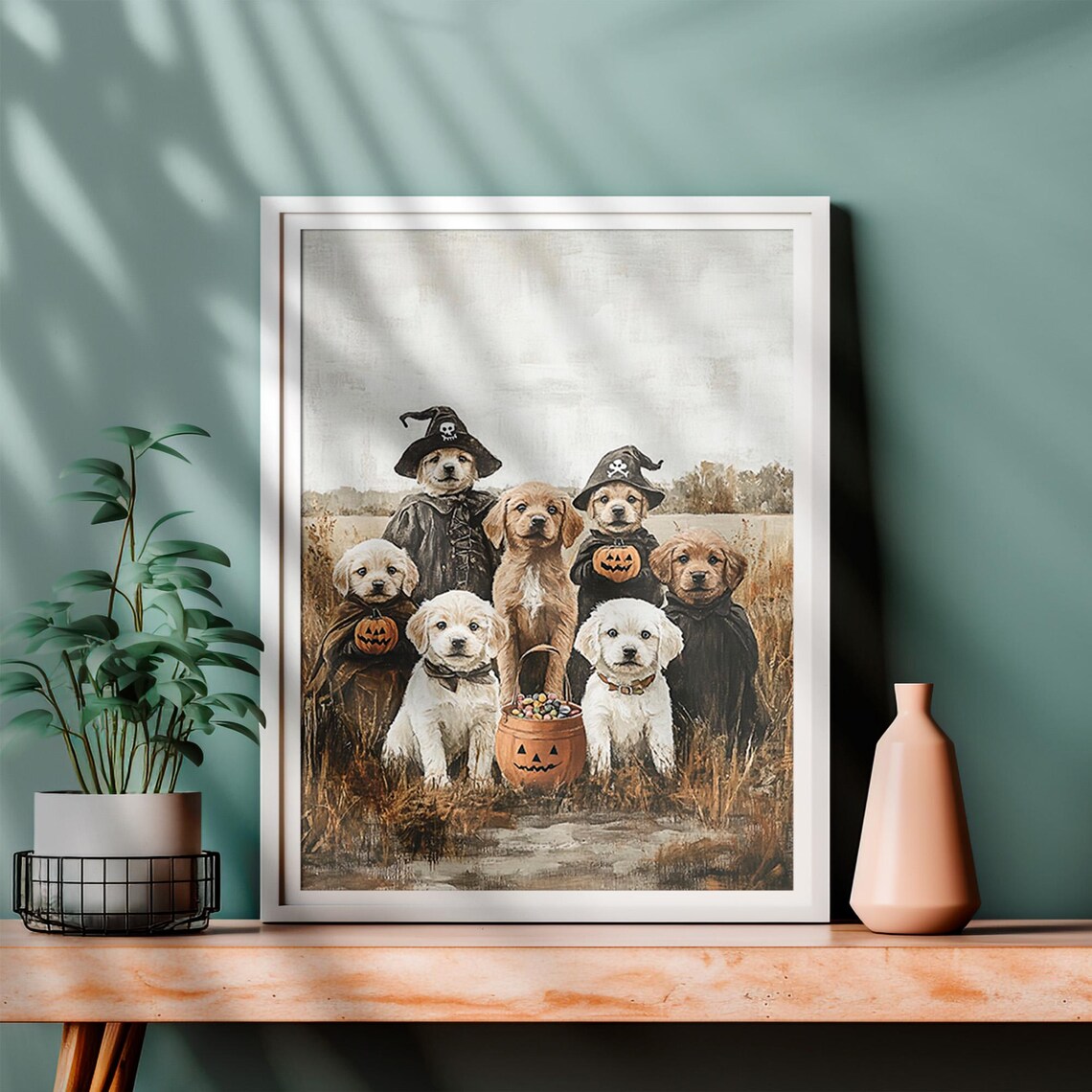 Cute Halloween Puppies in Costumes Trick or Treat Vintage Poster - Image 4