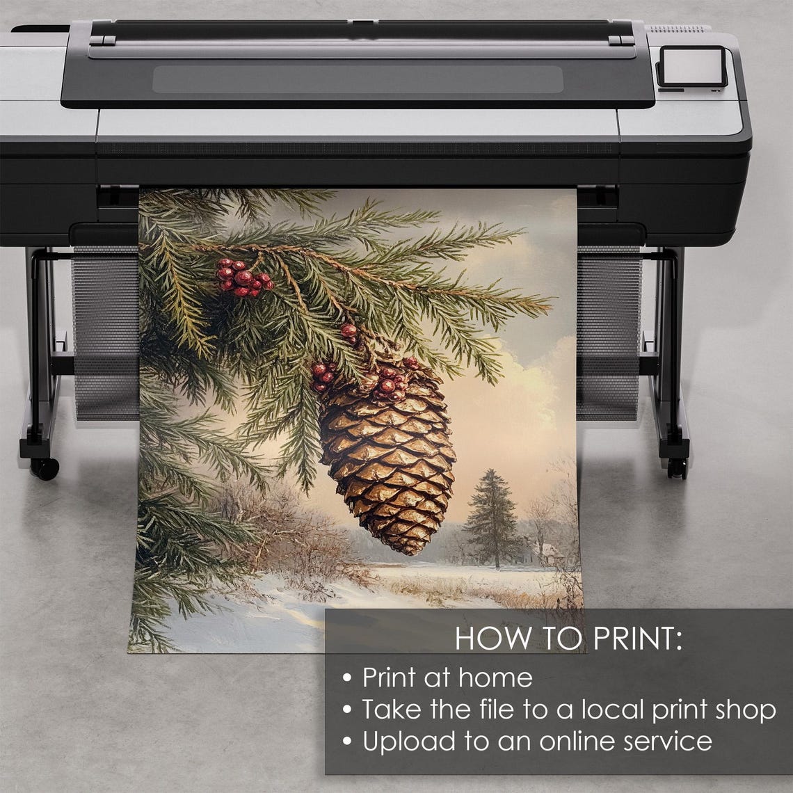 Vintage Pine Cone on Fir Branch Red Berries Snowy Winter Poster - Image 5