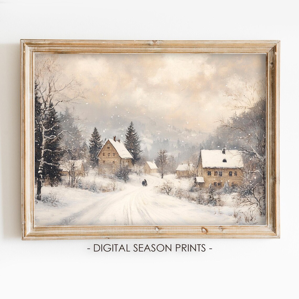 Snowy Country Hamlet Winter Road Sepia Landscape Art Scene Poster