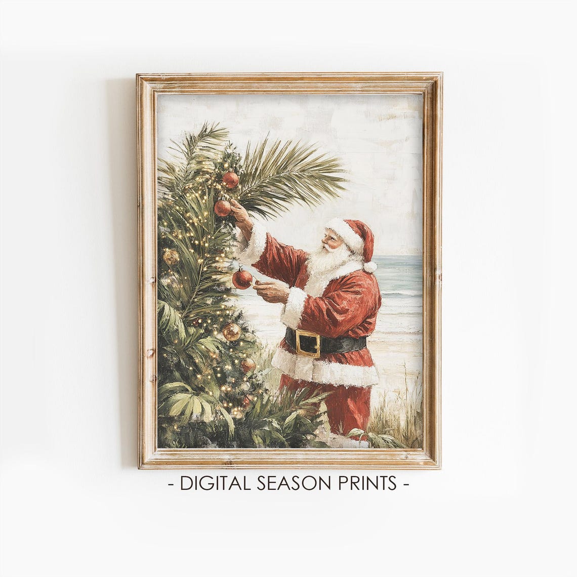 Santa Claus Decorating Palm Tree Tropical Beach Christmas Art Print