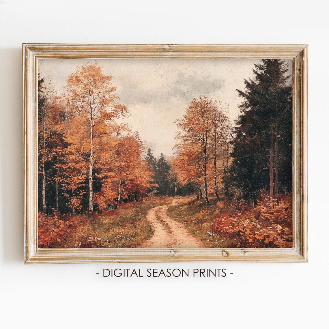 Autumn Forest Path Birch Trees Orange Foliage Fall Woodland Poster