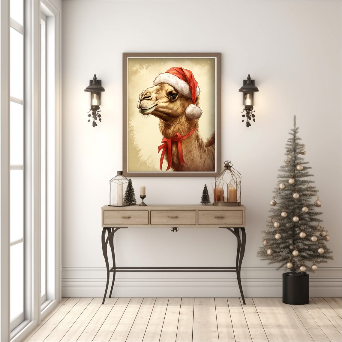 Smiling Camel Wearing Santa Hat Christmas Animal Portrait Poster - Image 5