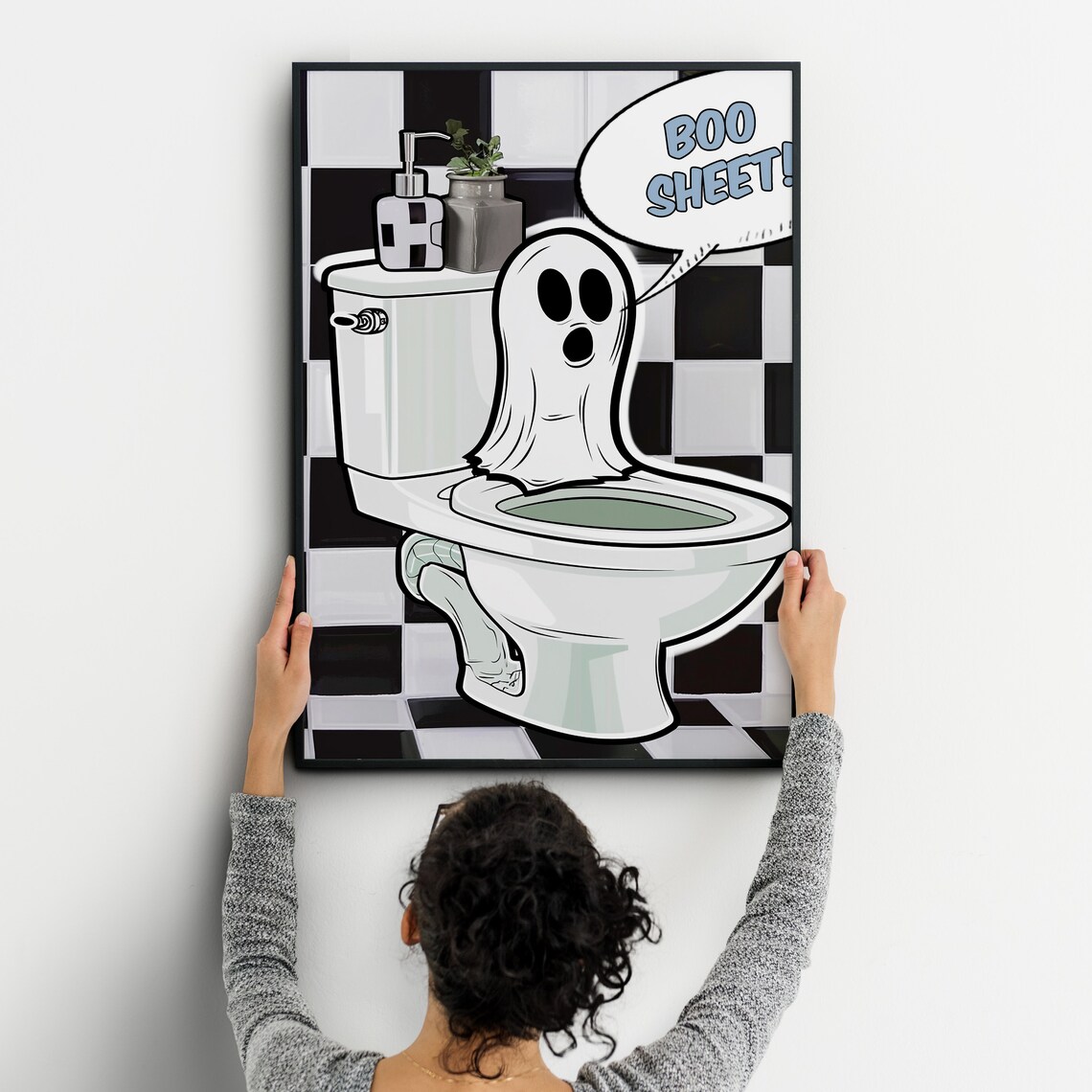 Funny Ghost Toilet Boo Sheet Cartoon Halloween Bathroom Humor Art Poster - Image 2