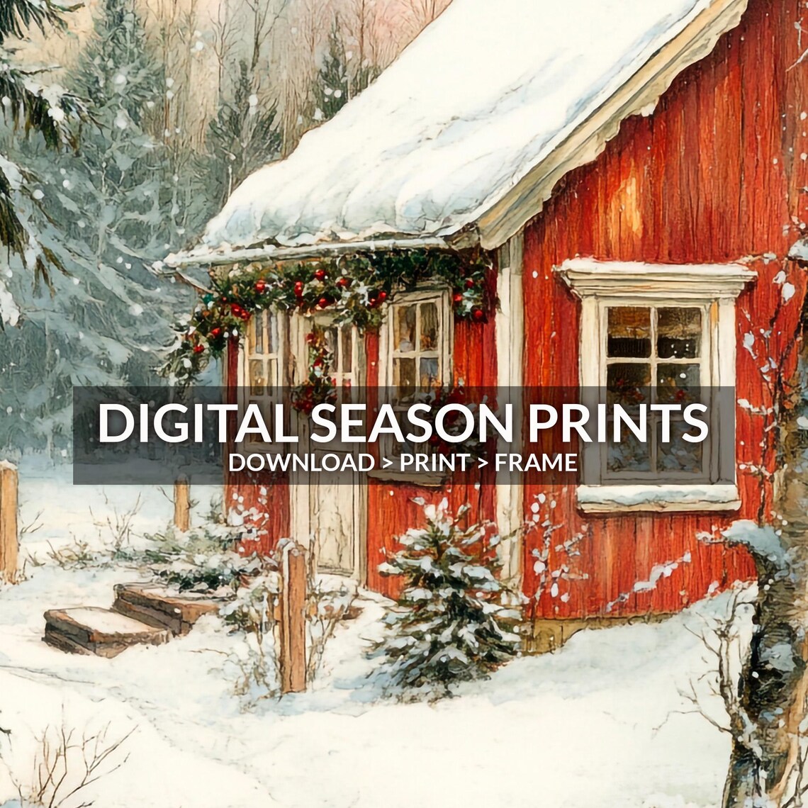 Vintage Christmas Cottage, Rustic Holiday Wall Art - Image 6