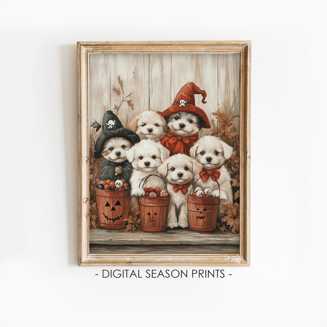 Halloween Puppies Costume Pumpkin Candy Bucket Cute Dog Party Poster