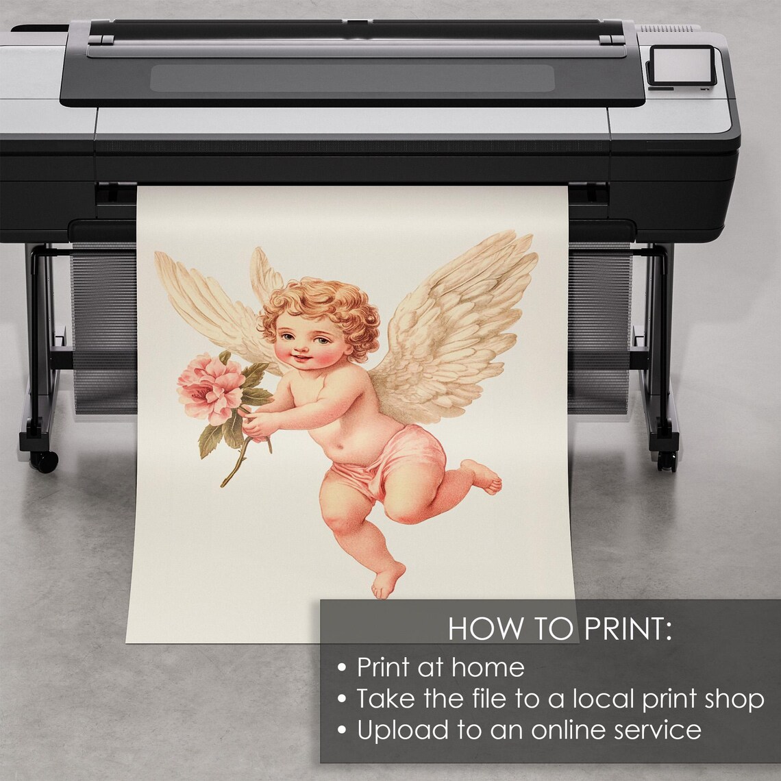 Cupid Cherub Holding Pink Flower Vintage Valentines Day Print - Image 5