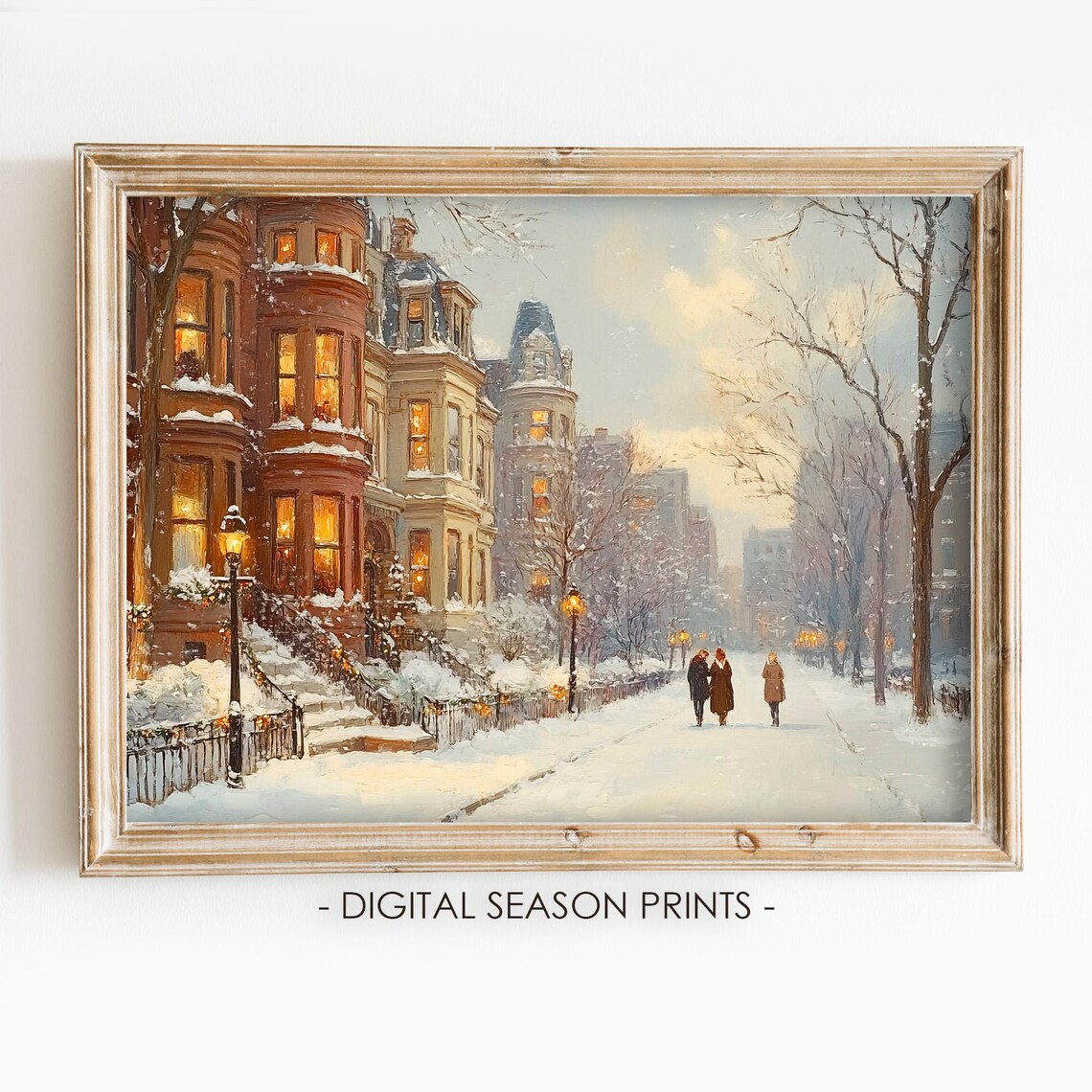 Snowy New York City Brownstone Street Winter Christmas Wall Art