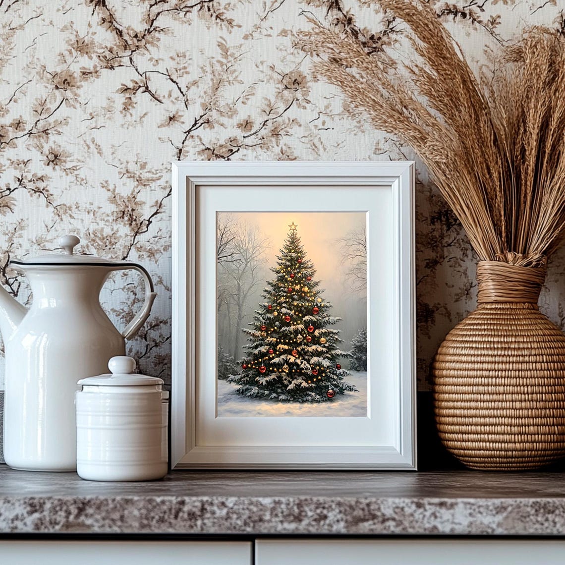 Snowy Christmas Tree With Red Ornaments And Glowing Lights Poster - Image 4