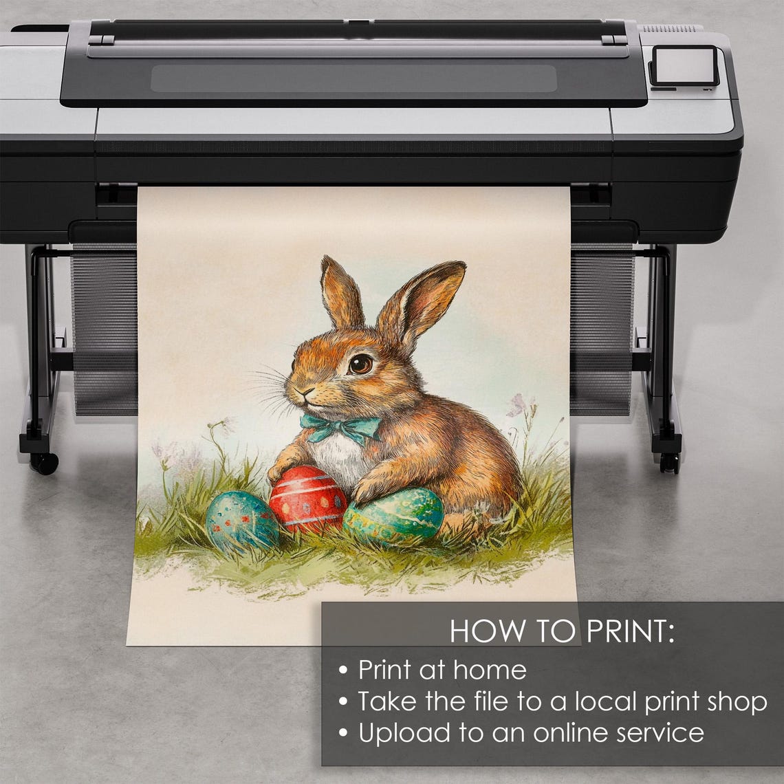 Easter Bunny With Bow Tie And Painted Eggs In Spring Grass Poster - Image 5