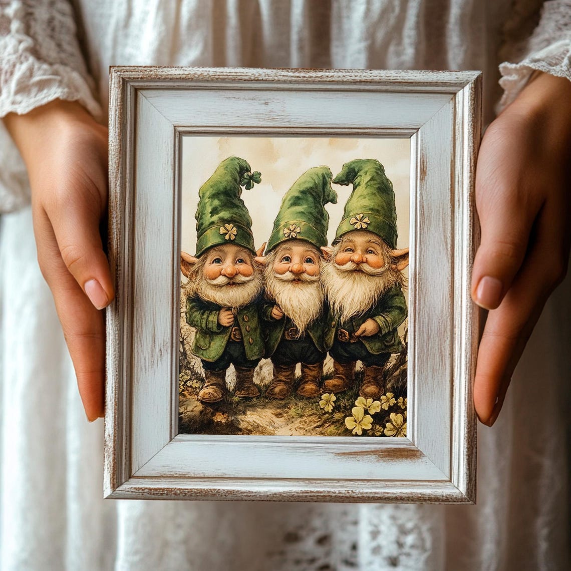 Three Irish Gnomes In Green Hats With Shamrocks St Patricks Poster - Image 3