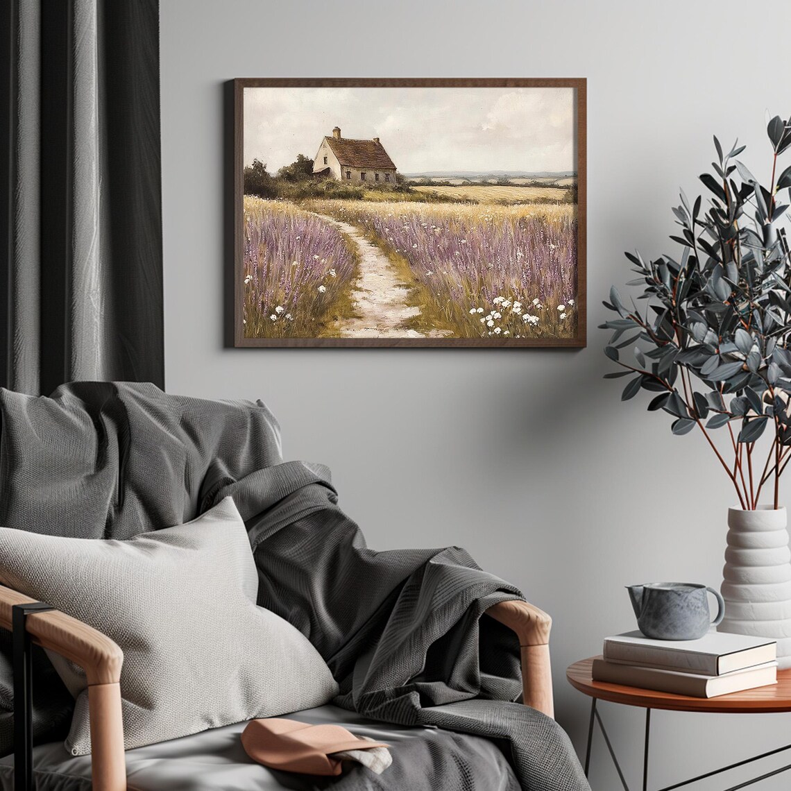 Country Cottage Lavender Wildflower Field Rustic Spring Countryside Print - Image 4