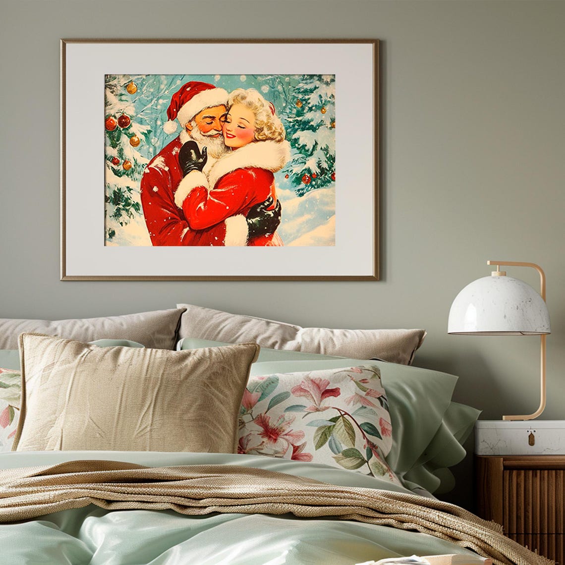 Retro Santa Claus Hugging Blonde Woman Vintage 1950s Christmas Print - Image 3