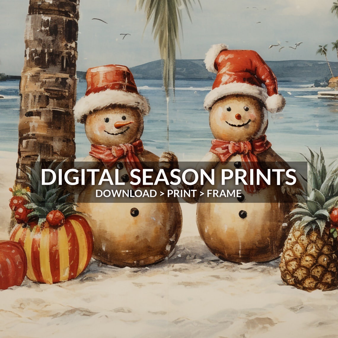 Snowmen on Tropical Beach Palm Trees Fun Christmas Holiday Poster - Image 6