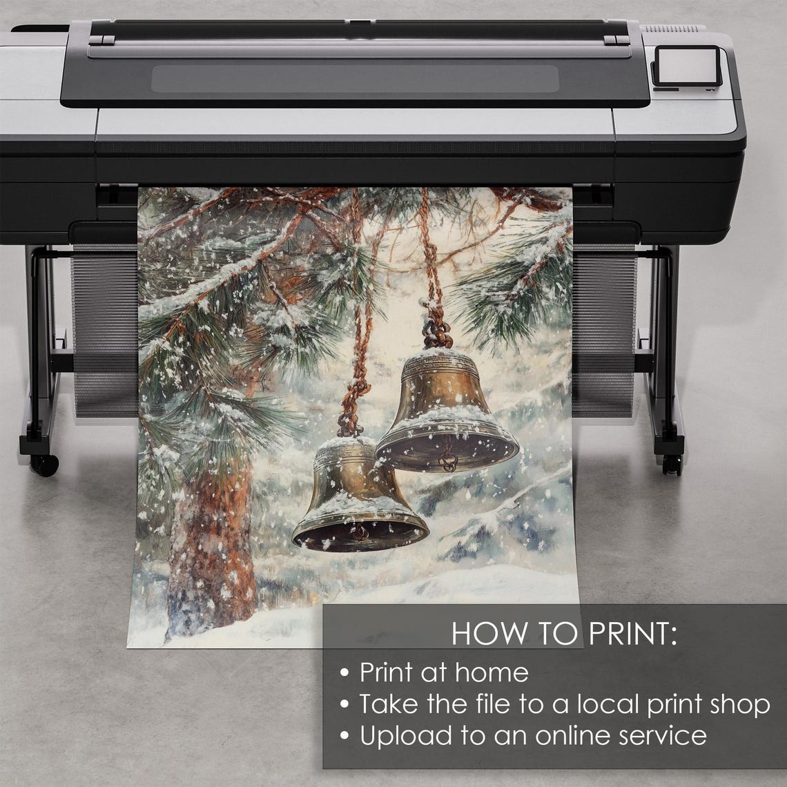 Brass Church Bells Hanging From Snowy Pine Branch Winter Poster - Image 5