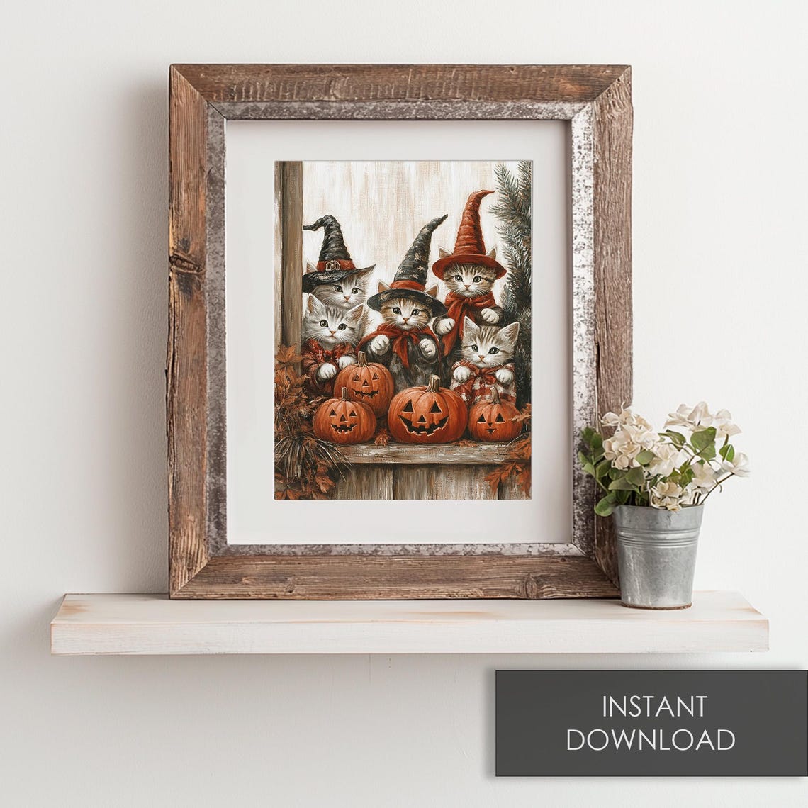 Witch Hat Kittens Jack O Lanterns Vintage Halloween Cat Costume Poster - Image 6
