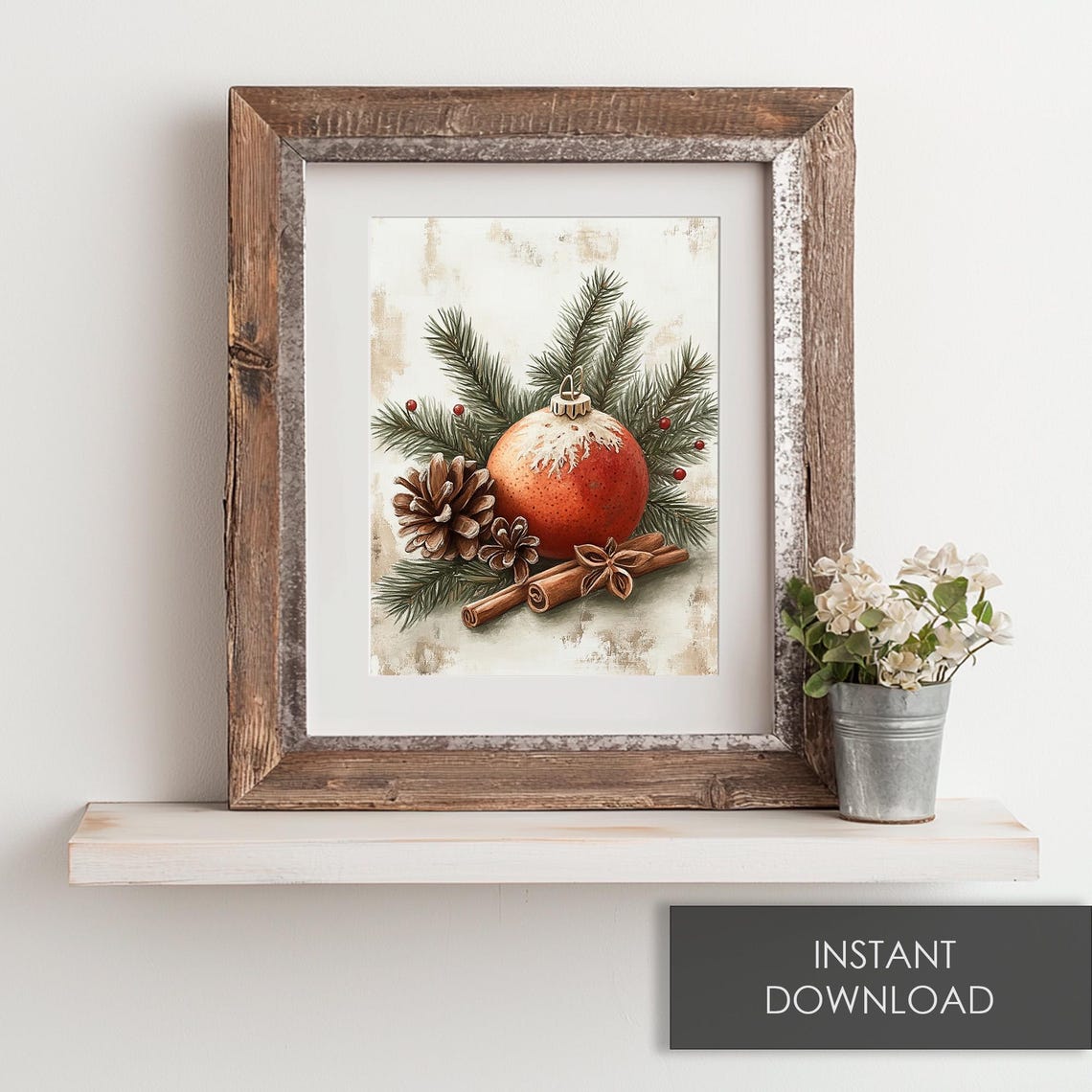Red Christmas Ornament with Pine Cinnamon and Berries Vintage Poster - Image 6