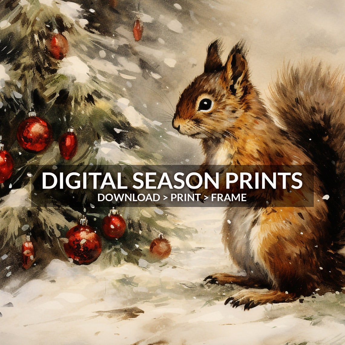 Squirrel Red Baubles Christmas Tree Snowy Forest Winter Animal Poster - Image 6