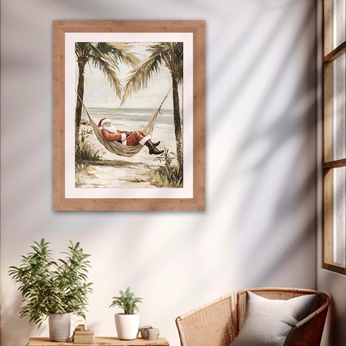 Tropical Beach Santa Vintage Christmas Art Print - Image 2