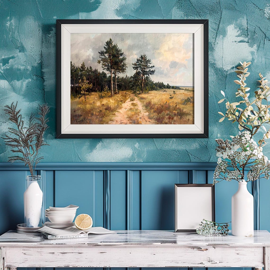 Forest Wall Art Pine Tree Print Scandinavian Wall Art Prints Vintage Nordic Landscape Painting - Image 2
