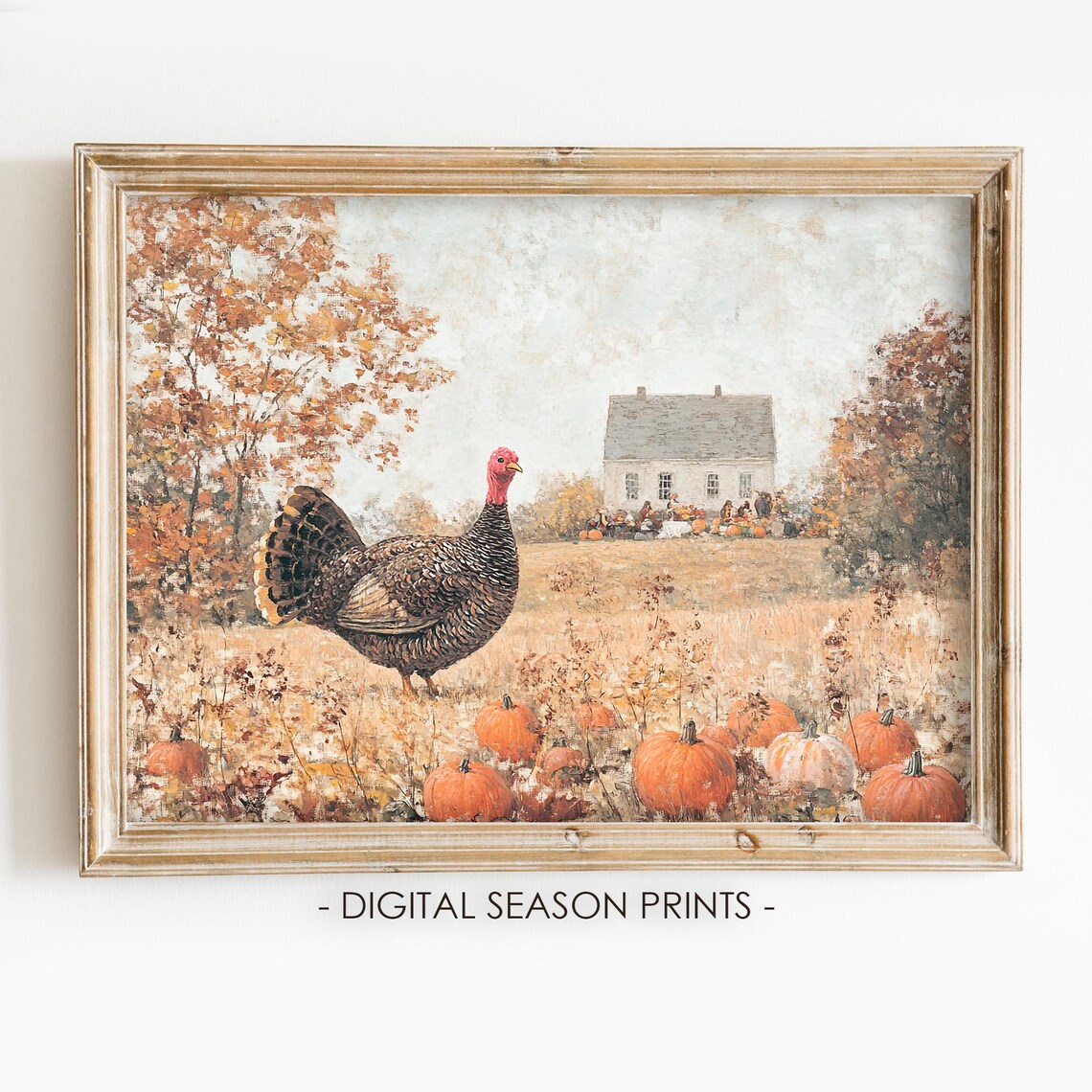 Turkey Print, Farmhouse Autumn Cottage Landscape