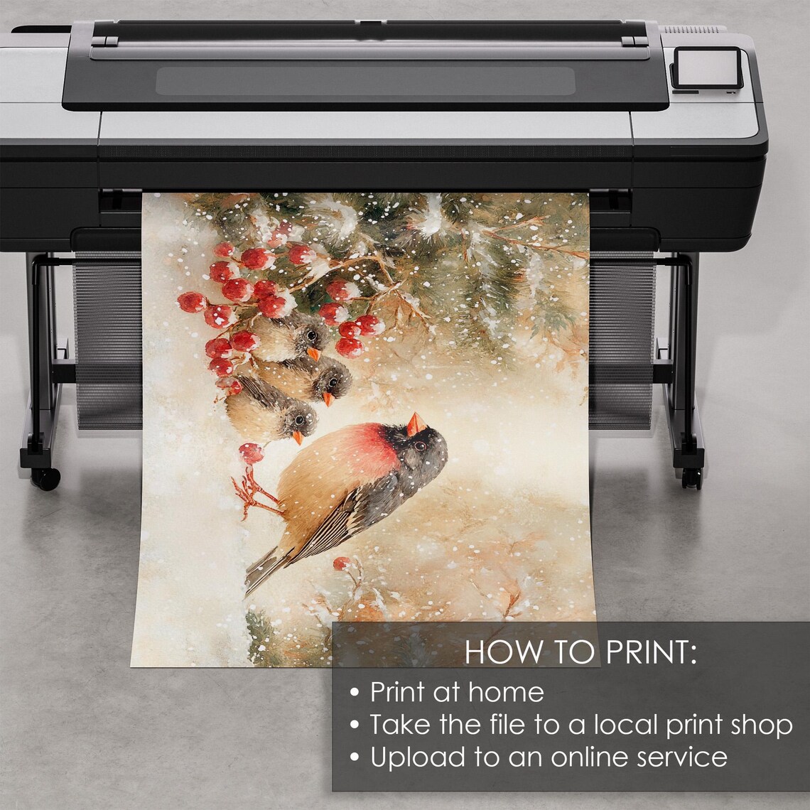 Songbirds Snowy Red Berries Winter Bird Family Nature Poster - Image 5