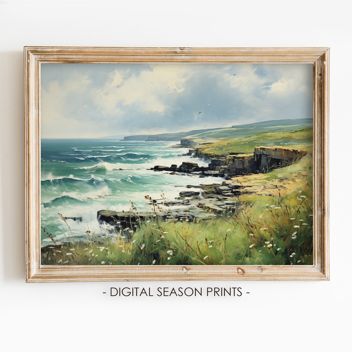 Irish Cliffs of Donegal Seascape Turquoise Waves Meadow Poster
