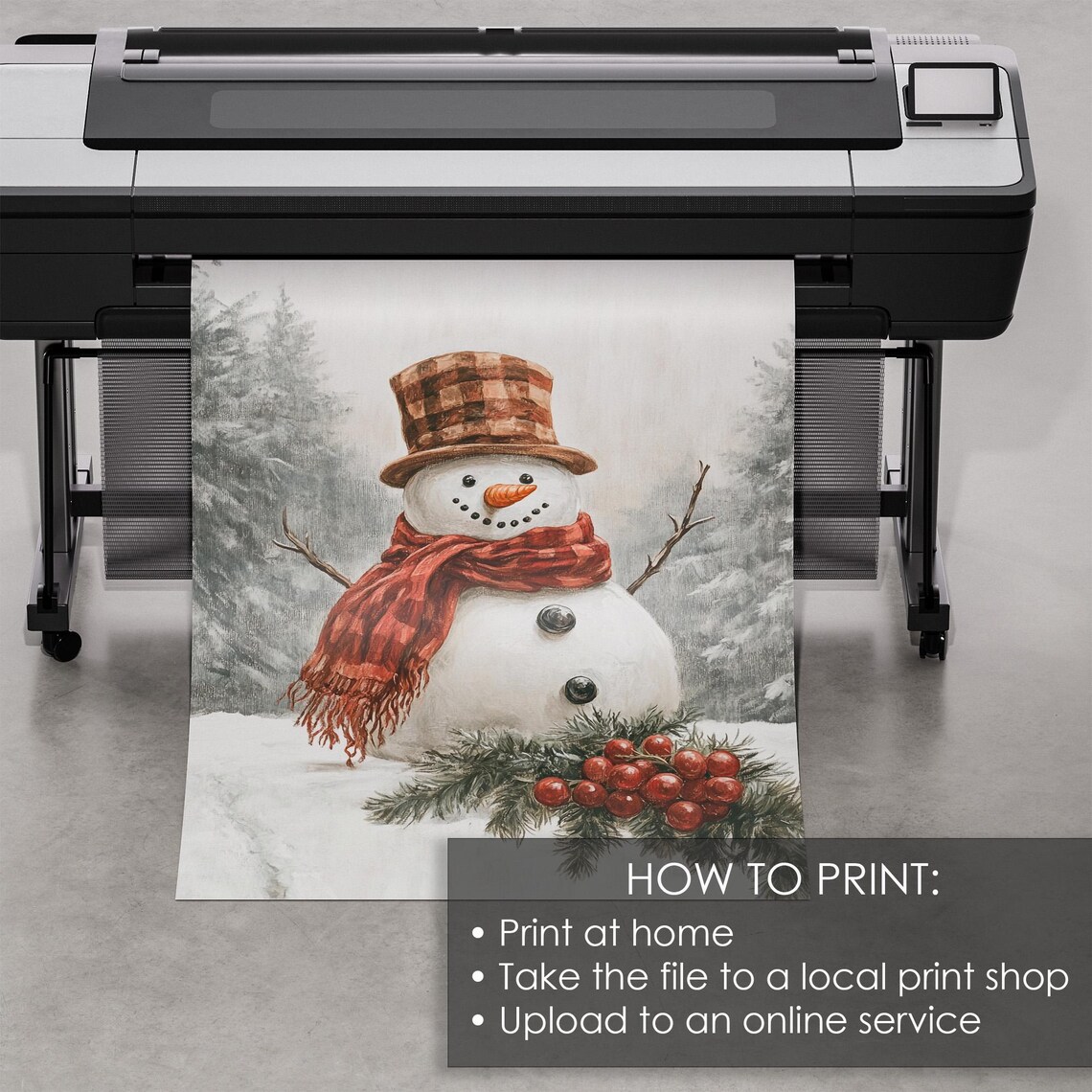 Cute Snowman Plaid Hat Red Scarf Pine Berry Winter Christmas Poster - Image 5