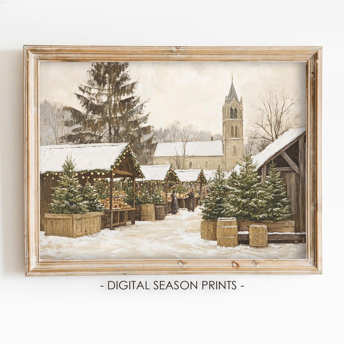 Christmas Tree Market Square Gothic Church Vintage Winter Town Poster